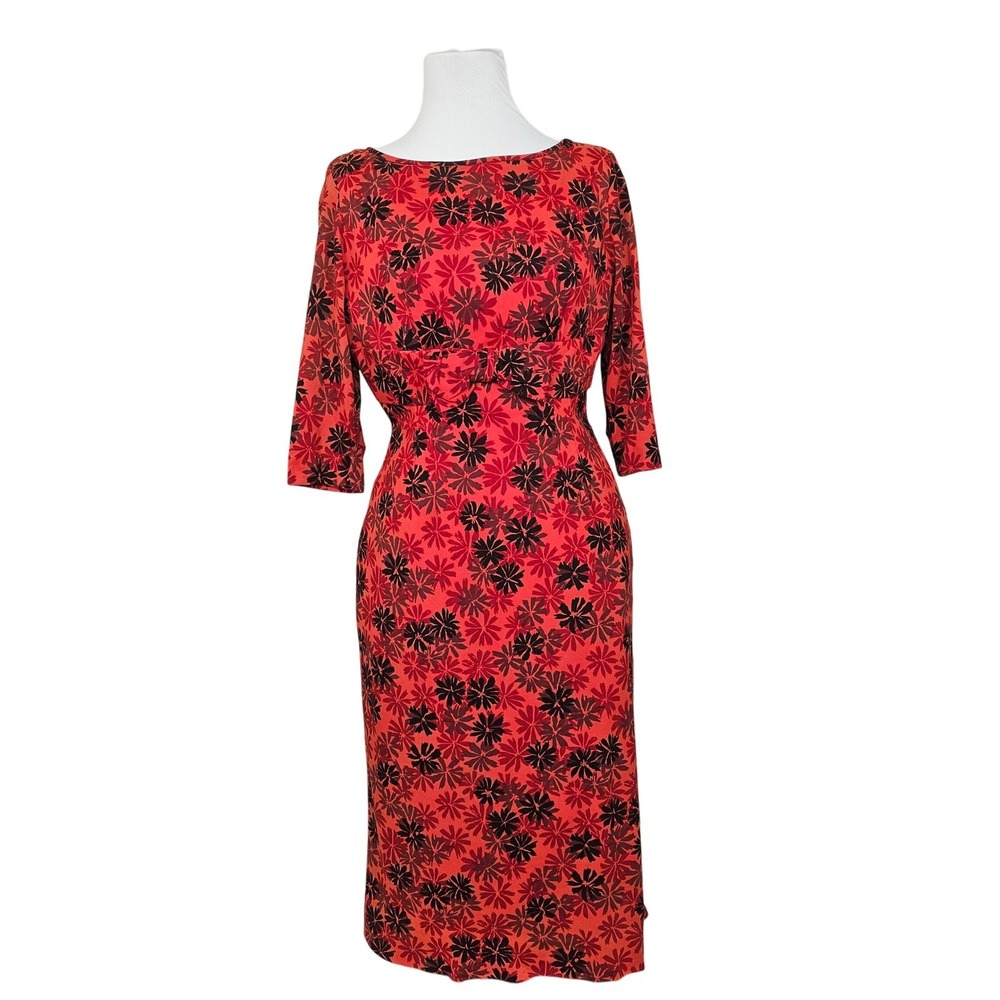 Vintage‎ 60s Red Black Floral Wiggle Draped Back Dress Bow Waist Cocktail Party